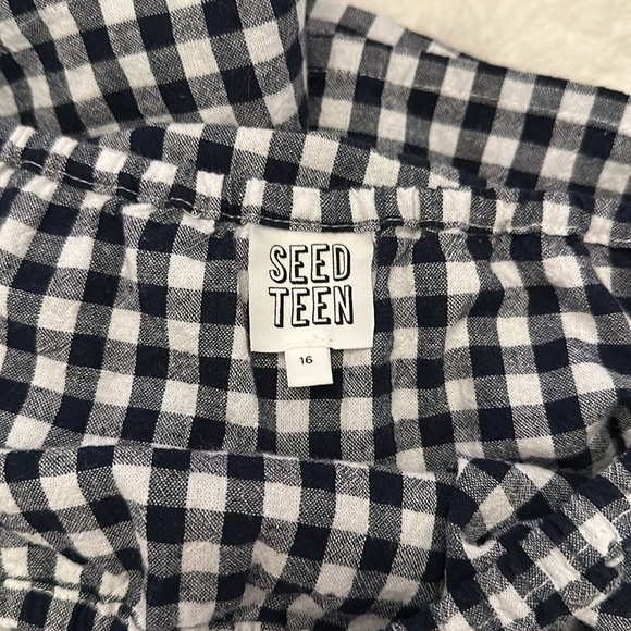 NWOT Seed Teen Navy Gingham Kids Belted Romper w/Pockets - Picture 4 of 4